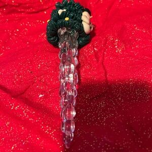 Vintage 7” Christmas tree with snowman icicle - tree ornament- present topper